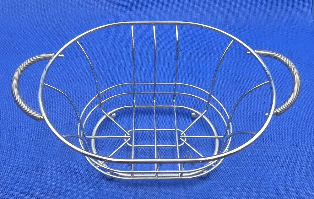 Chrome Oval Fruit Basket Raised Ball Feet Coiled Wire Handles 12x8x5.5
